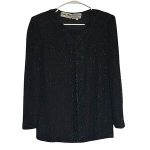Vintage Silky Nites NY Beaded Pure Silk Blouse Jacket Small Formal Cocktail 90s